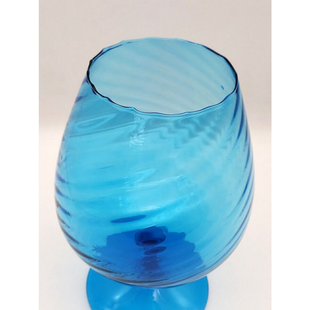 Mid-Century Empoli Pedestal Glass brandy snifter vase Hand Blown bright blue - Picture 3 of 5